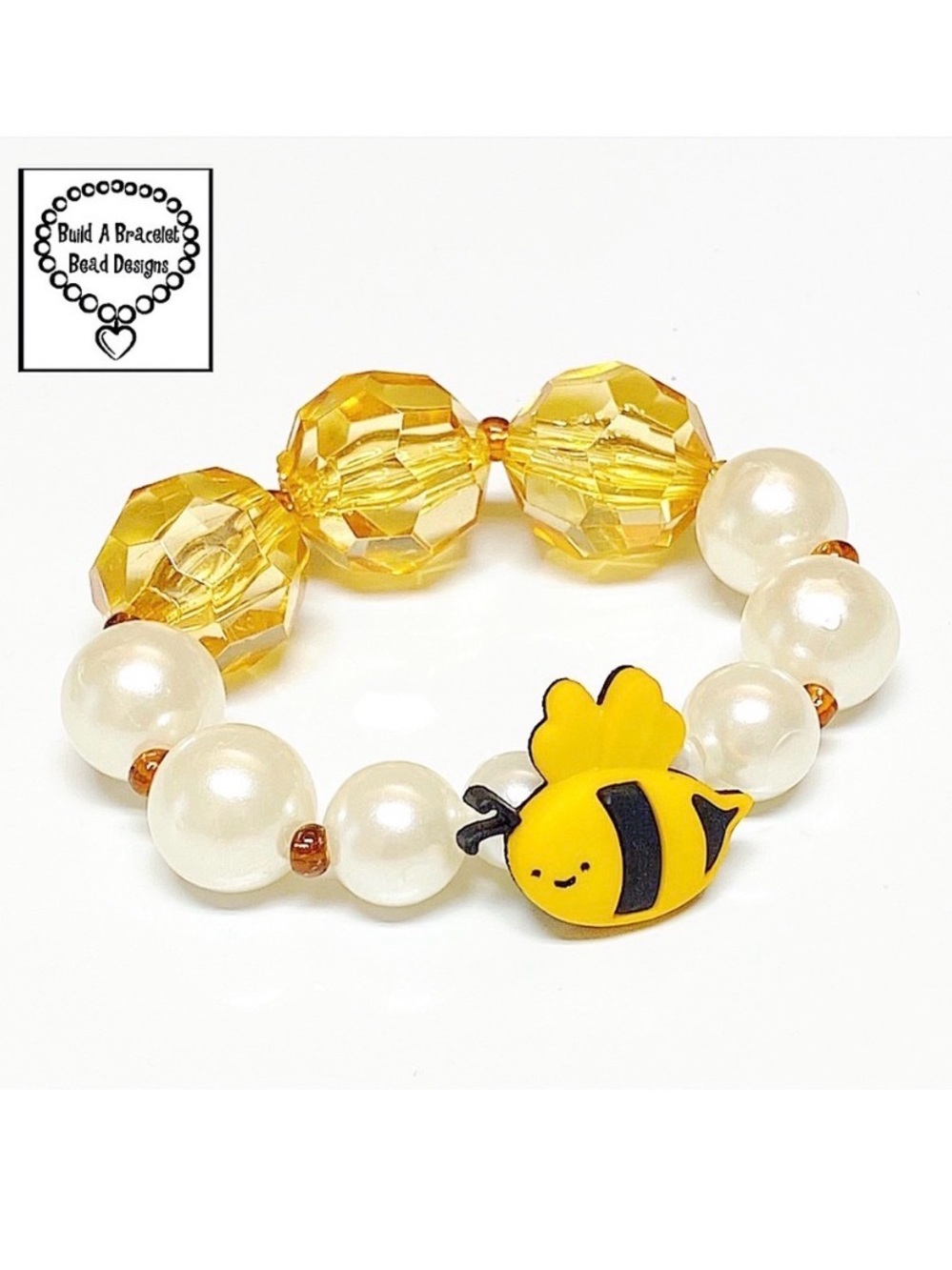 Handmade Pearl & Crystal Bead Stretch Bracelet with Bumblebee Charm